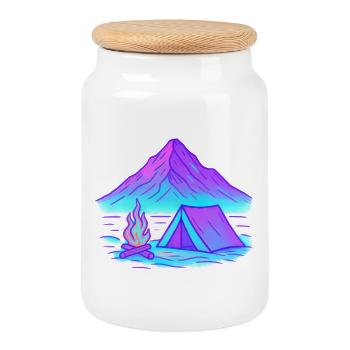 Neon Camping am Bergsee - Keksdose mit Holzdeckel - Weiß - Vorne