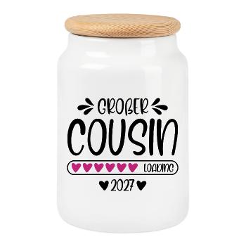 Big Cousin 2027 loading heart loading bar - Cookie Jar with Wooden Lid - white - Front