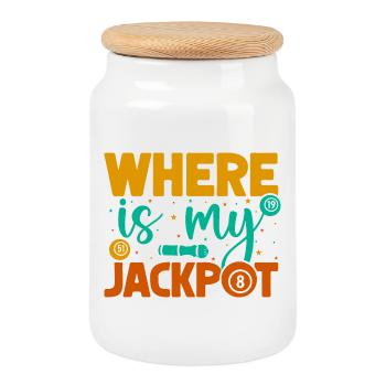 Bingo Game Where Is My Jackpot Bingo - Cookie Jar with Wooden Lid - white - Front