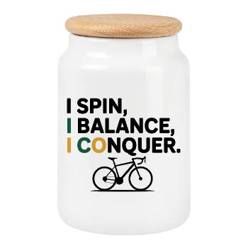 Artistic Cycling I Spin I Balance I Conquer  - Cookie Jar with Wooden Lid - white - Front