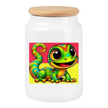 Gecko - Keksdose mit Holzdeckel - Weiß - Vorne
