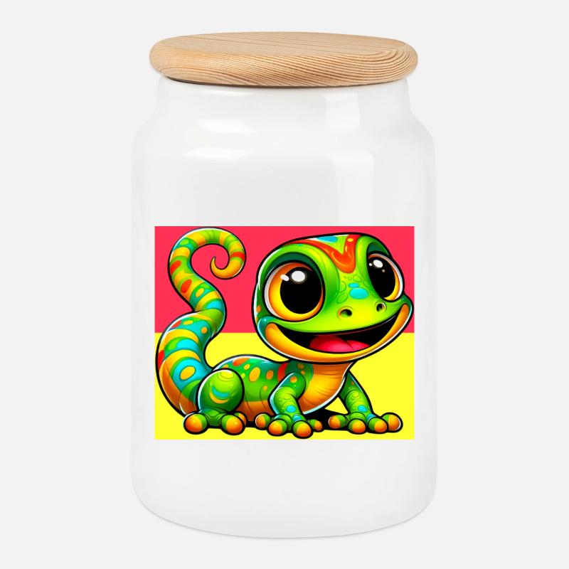 Gecko - Cookie Jar with Wooden Lid - white