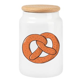 Pretzel Pretzel Bread Baker Pretzels Baked Goods - Cookie Jar with Wooden Lid - white - Front