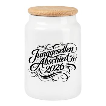 Junggesellenabschied 2026 - Keksdose mit Holzdeckel - Weiß - Vorne