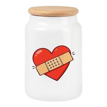 Cœur avec plâtre - Boîte à biscuits avec couvercle en bois - blanc - Devant