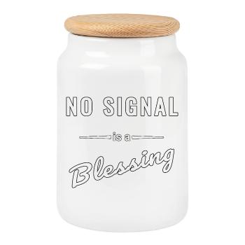 No Signal is a Blessing – Spruch - Keksdose mit Holzdeckel - Weiß - Vorne
