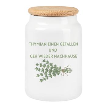 Thyme a favor and go home again - Cookie Jar with Wooden Lid - white - Front