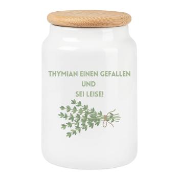Thyme a favor and be quiet - Cookie Jar with Wooden Lid - white - Front