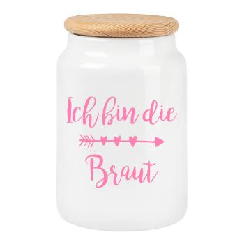 Ich bin die Braut Herzpfeil Script - Keksdose mit Holzdeckel - Weiß - Vorne