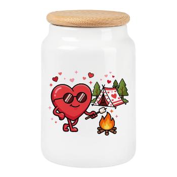 Fun Camping Valentine's Day Parties - Cookie Jar with Wooden Lid - white - Front