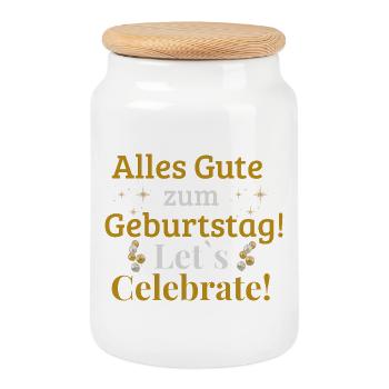 Alles Gute zum Geburtstag! Let`s Celebrate! - Keksdose mit Holzdeckel - Weiß - Vorne