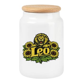 Leo Sunflower Crest - Cookie Jar with Wooden Lid - white - Front