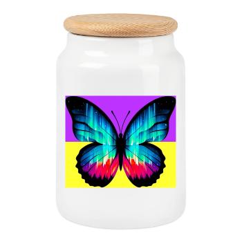 papillon - Boîte à biscuits avec couvercle en bois - blanc - Devant