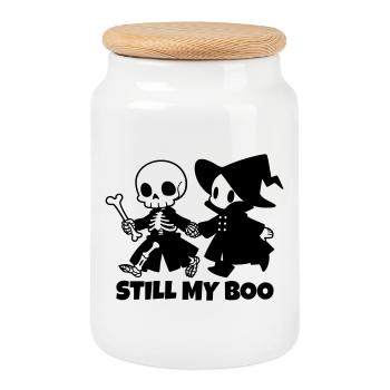 Toujours mon couple squelette d’Halloween Sorcier - Boîte à biscuits avec couvercle en bois - blanc - Devant