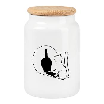 Spiegelkatze Mittelfinger - Keksdose mit Holzdeckel - Weiß - Vorne