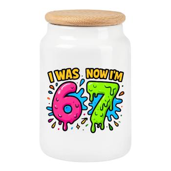 Idée cadeau humoristique de mème pour les enfants de 67 ans - Boîte à biscuits avec couvercle en bois - blanc - Devant