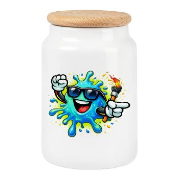 Éclaboussure de peinture joyeuse avec lunettes de soleil - Boîte à biscuits avec couvercle en bois - blanc - Devant