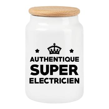 Authentique Super Électricien : Design Pro Métier - Boîte à biscuits avec couvercle en bois - blanc - Devant