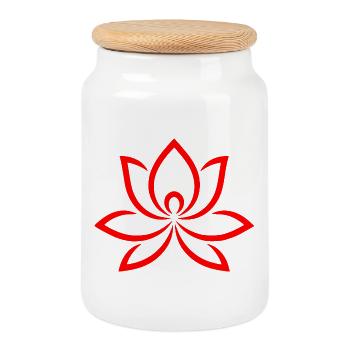 Flower Design Gift for Nature Lovers - Cookie Jar with Wooden Lid - white - Front