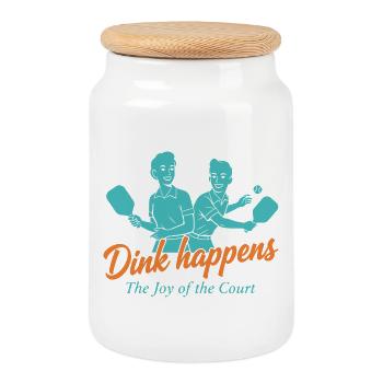 Joueur drôle de pickleball Dink happens, joie du - Boîte à biscuits avec couvercle en bois - blanc - Devant