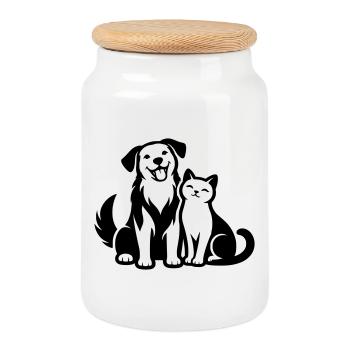 Pets - Cookie Jar with Wooden Lid - white - Front