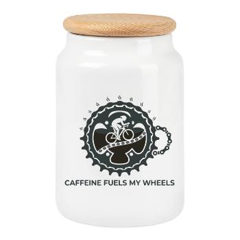 Caffeine Fuels My Wheels Cycling Tee - Cookie Jar with Wooden Lid - white - Front