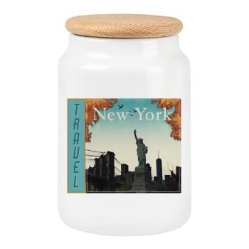 Affiche rétro de voyage à New York - Boîte à biscuits avec couvercle en bois - blanc - Devant
