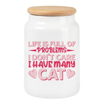 Life full of problems but i have a cat - Keksdose mit Holzdeckel - Weiß - Vorne