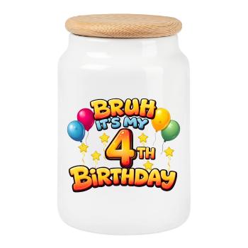 4. Geburtstags-Shirt Geburtstags-Shirt für Jungen 4 Jahre - Keksdose mit Holzdeckel - Weiß - Vorne
