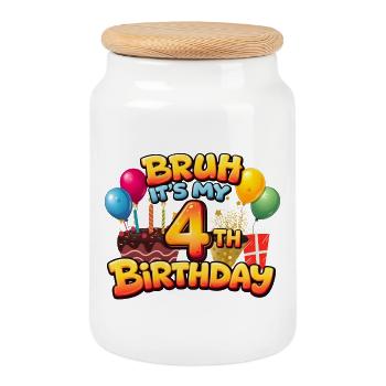 4. Geburtstags-Shirt Geburtstags-Shirt für Jungen 4 Jahre - Keksdose mit Holzdeckel - Weiß - Vorne