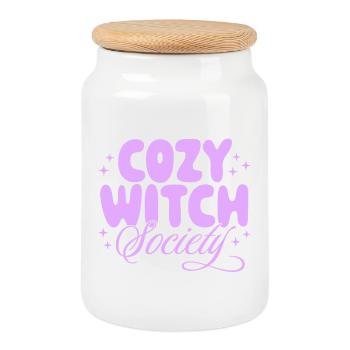 Cozy Witch Society - Cookie Jar with Wooden Lid - white - Front