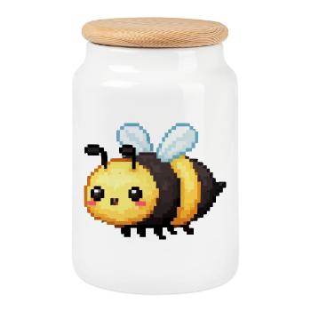 Pixelbiene Niedliche Retro Bienchen - Keksdose mit Holzdeckel - Weiß - Vorne