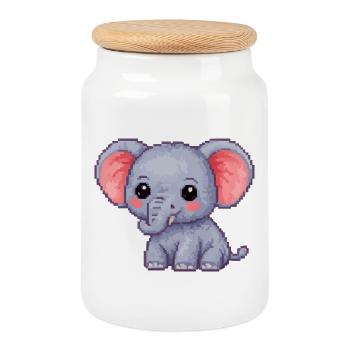Petit Éléphant Pixel Héros Câlin - Boîte à biscuits avec couvercle en bois - blanc - Devant
