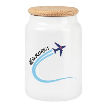 Départ pour la Corée Conception de voyages en avion Corée du Sud - Boîte à biscuits avec couvercle en bois - blanc - Devant