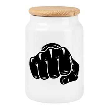 Poing de Karaté – Attaque de poing - Boîte à biscuits avec couvercle en bois - blanc - Devant
