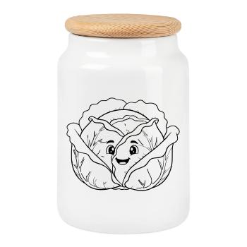 Résumé du Kawaii au chou et légumes - Boîte à biscuits avec couvercle en bois - blanc - Devant