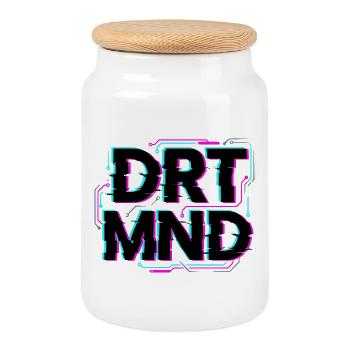 Dortmund DRTMND T-shirt à glitch, sweat à capuche, sac - Boîte à biscuits avec couvercle en bois - blanc - Devant
