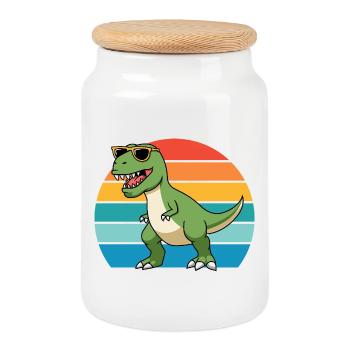 Trex Tyrannosaurus Rex T-Rex Dino Dinosaur - Cookie Jar with Wooden Lid - white - Front