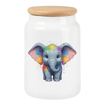 Colorful Elephant Splash - Cookie Jar with Wooden Lid - white - Front
