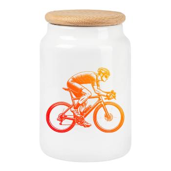 Idée cadeau pour un vélo de route avec vélo de route - Boîte à biscuits avec couvercle en bois - blanc - Devant
