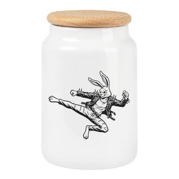Heavy Metal Lapin de Pâques Rocker Lapin de Pâques Hardcore - Boîte à biscuits avec couvercle en bois - blanc - Devant
