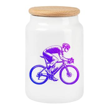 Idée cadeau pour un vélo de route avec vélo de route - Boîte à biscuits avec couvercle en bois - blanc - Devant