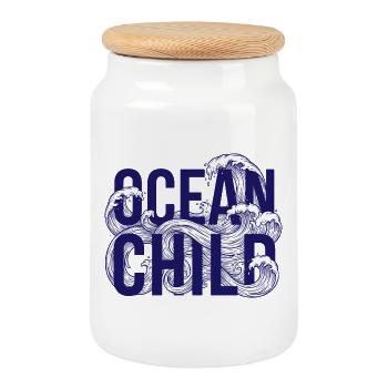 Ocean Gold Wave Art - Cookie Jar with Wooden Lid - white - Front