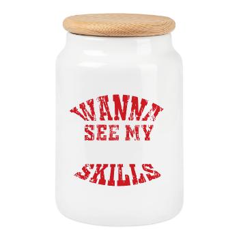 Je veux voir mes compétences à la guitare aérienne Design drôle de rocker - Boîte à biscuits avec couvercle en bois - blanc - Devant