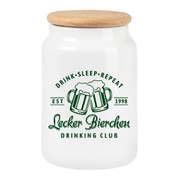 Delicious Beer Drinking Club | Beer | Father's Day - Cookie Jar with Wooden Lid - white - Front