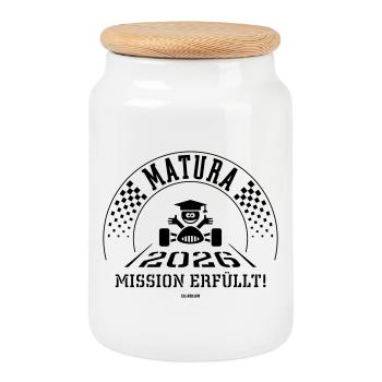 Matura 2026 – Mission Erfüllt (Zieleinfahrt / B) - Keksdose mit Holzdeckel - Weiß - Vorne