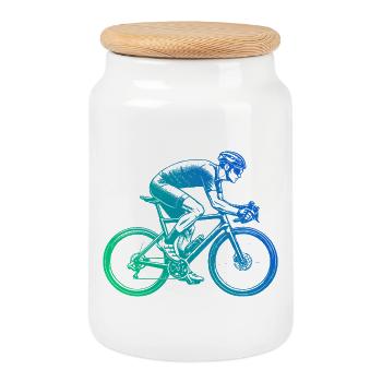 Idée cadeau pour un vélo de route avec vélo de route - Boîte à biscuits avec couvercle en bois - blanc - Devant