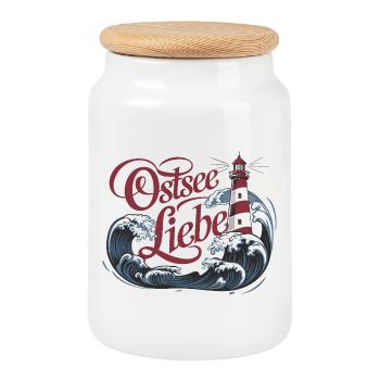 Ostsee Liebe Leuchtturm Wellen Maritime Ostsee - Keksdose mit Holzdeckel - Weiß - Vorne