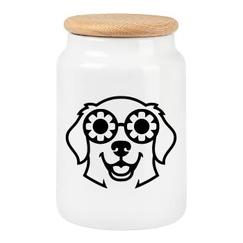 Hund Brille Blumen Outline - Keksdose mit Holzdeckel - Weiß - Vorne
