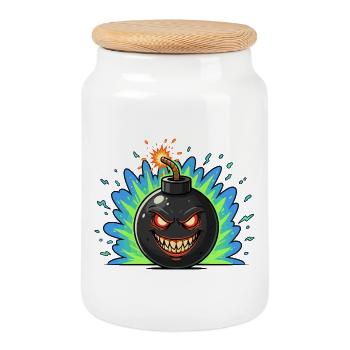 Boule de bombe en colère néonburst - Boîte à biscuits avec couvercle en bois - blanc - Devant